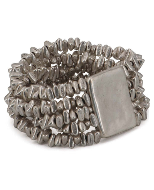 Pebble Bead Stretch Bracelet with Rectangular Plate