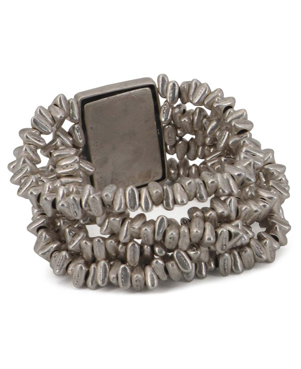 Pebble Bead Stretch Bracelet with Rectangular Plate