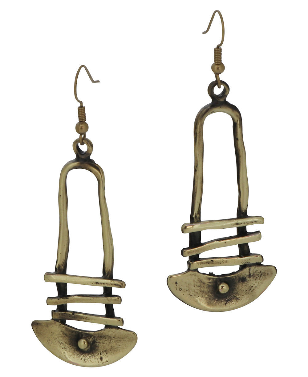 Arch, Bar and Half-Moon Bronze Dangle Earrings