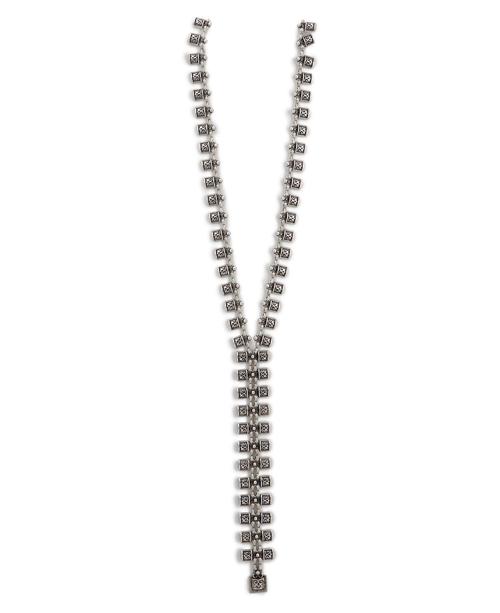 Scroll-Stamped Square Link Y-Necklace