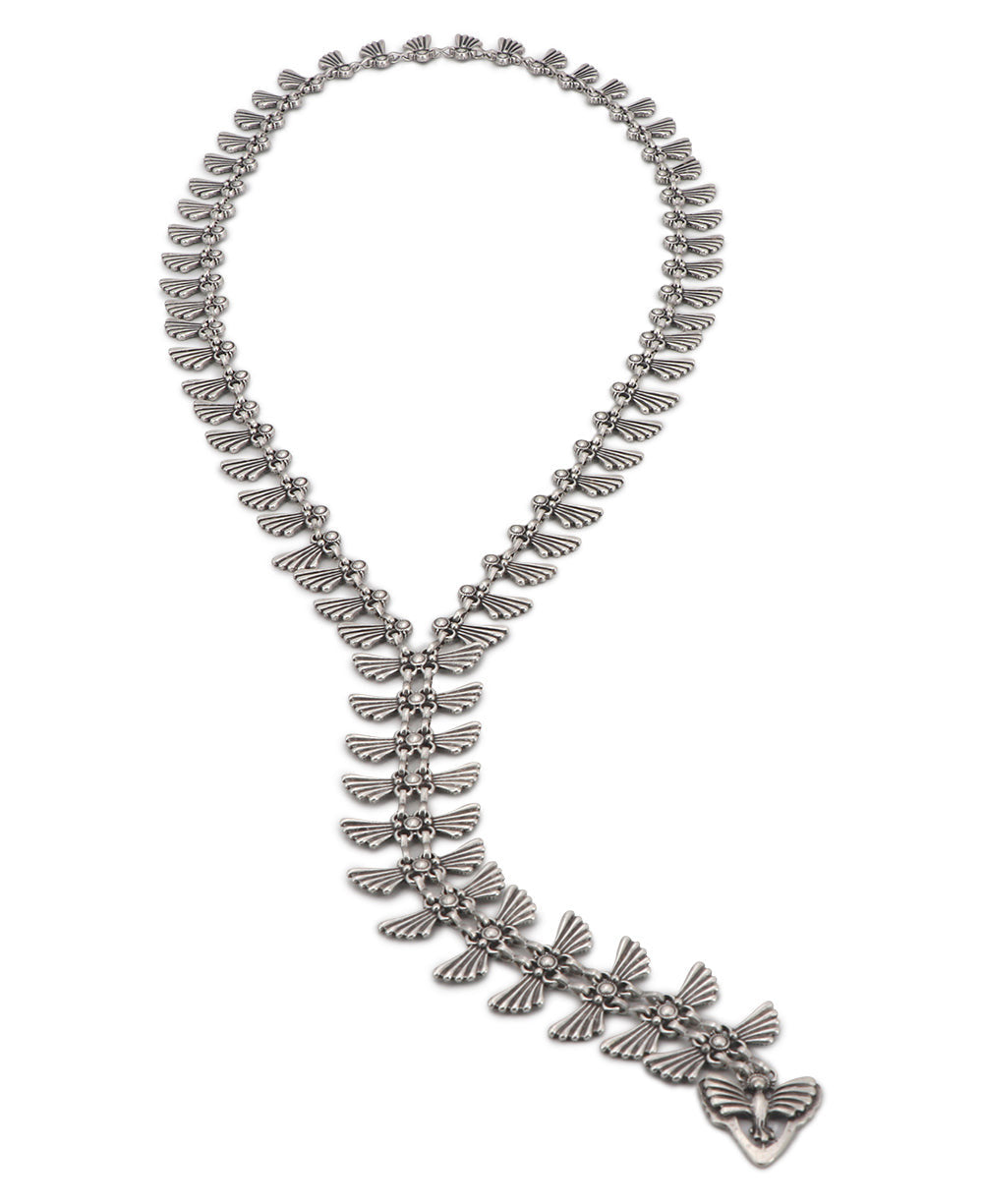 Winged-Tab Silver Y-Necklace