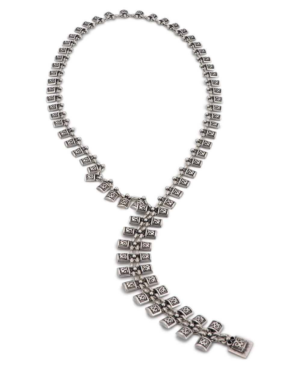 Scroll-Stamped Square Link Y-Necklace