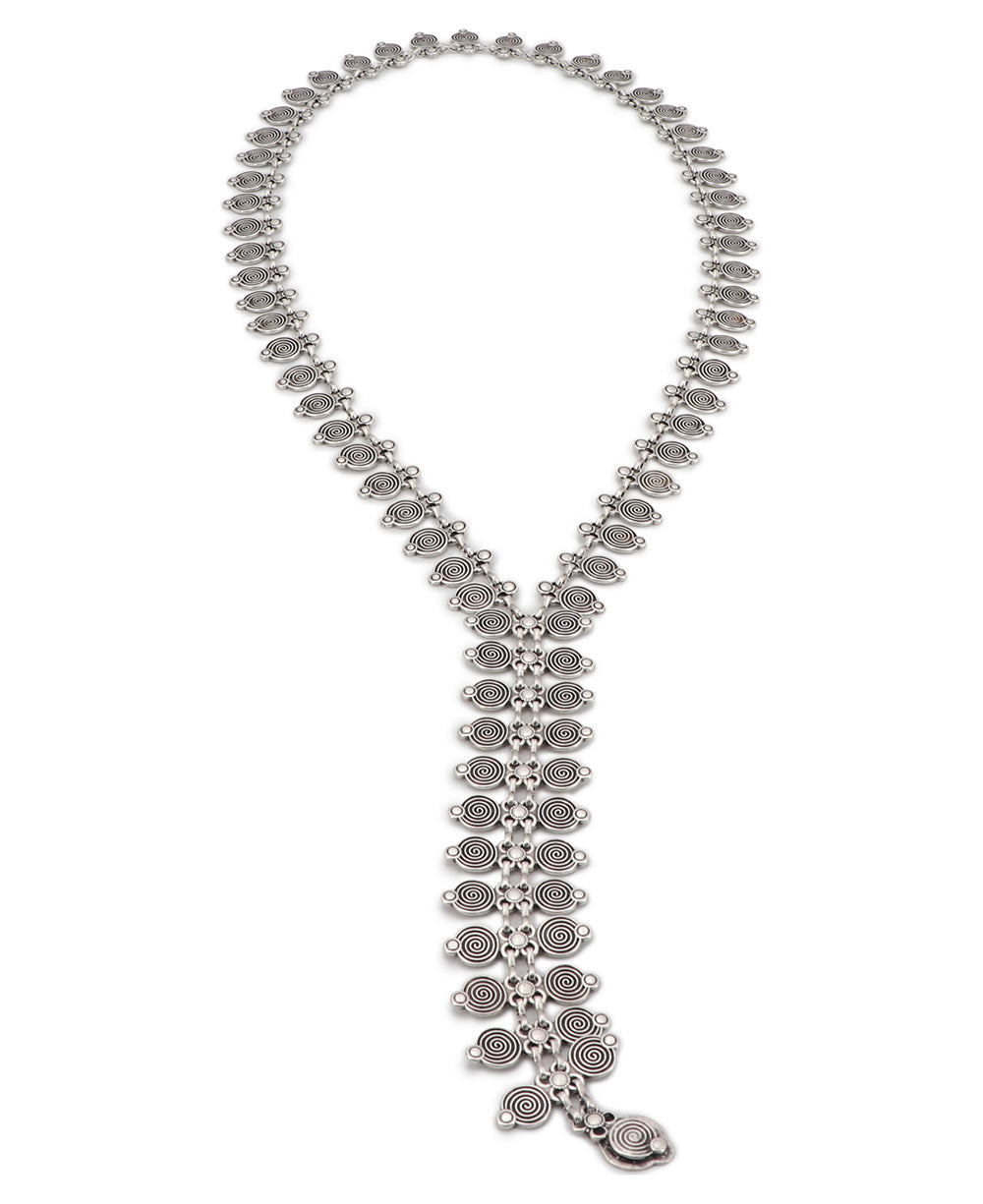 Spiral-Stamped Silver Y-Drop Necklace