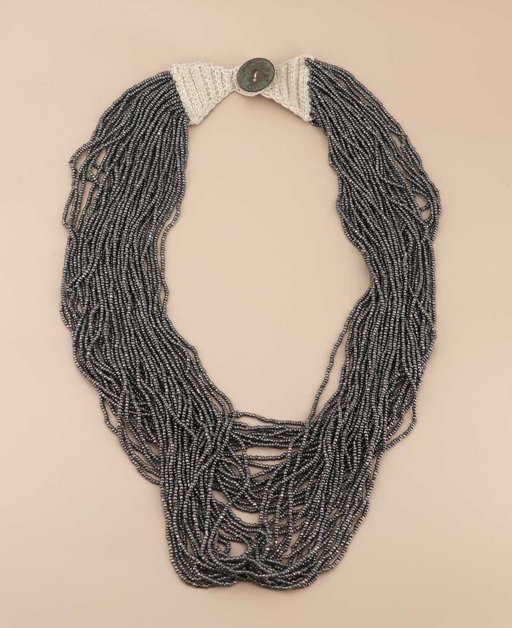 Forty-Strand Antique Gray Bead Cascade Necklace