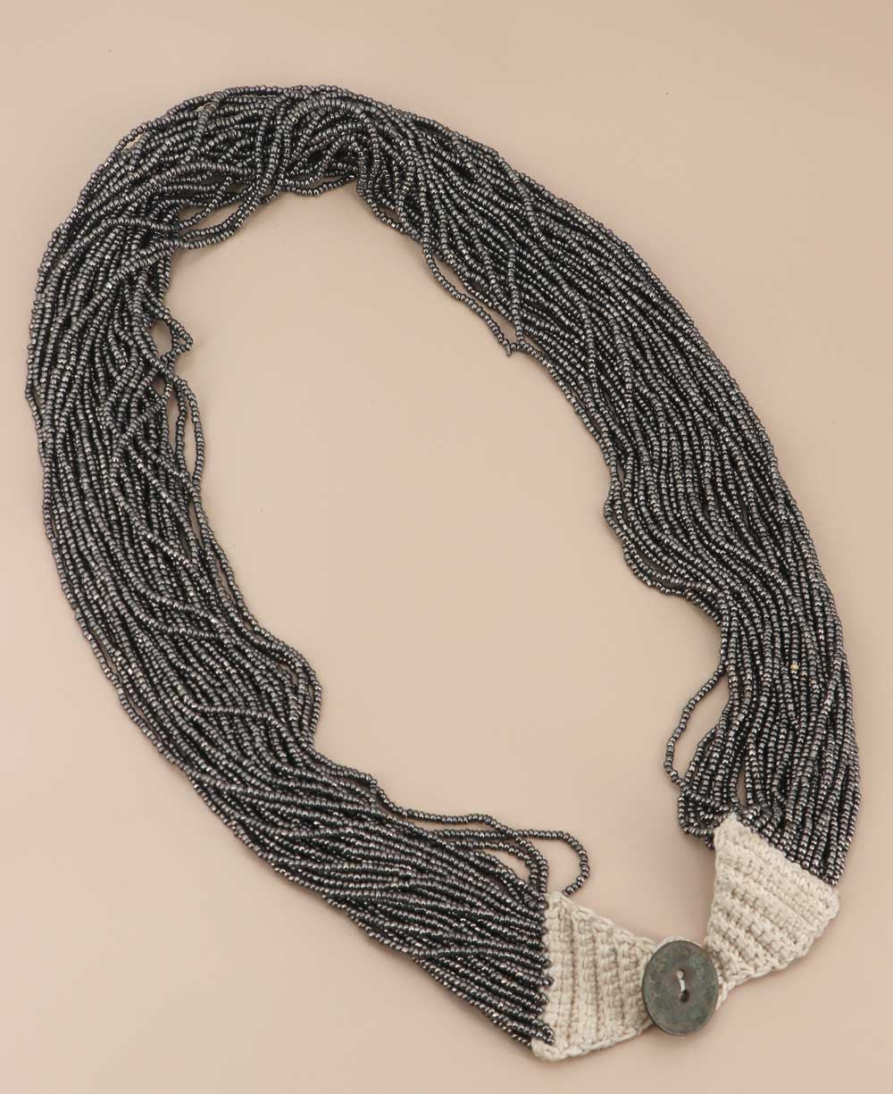 Forty-Strand Antique Gray Bead Cascade Necklace