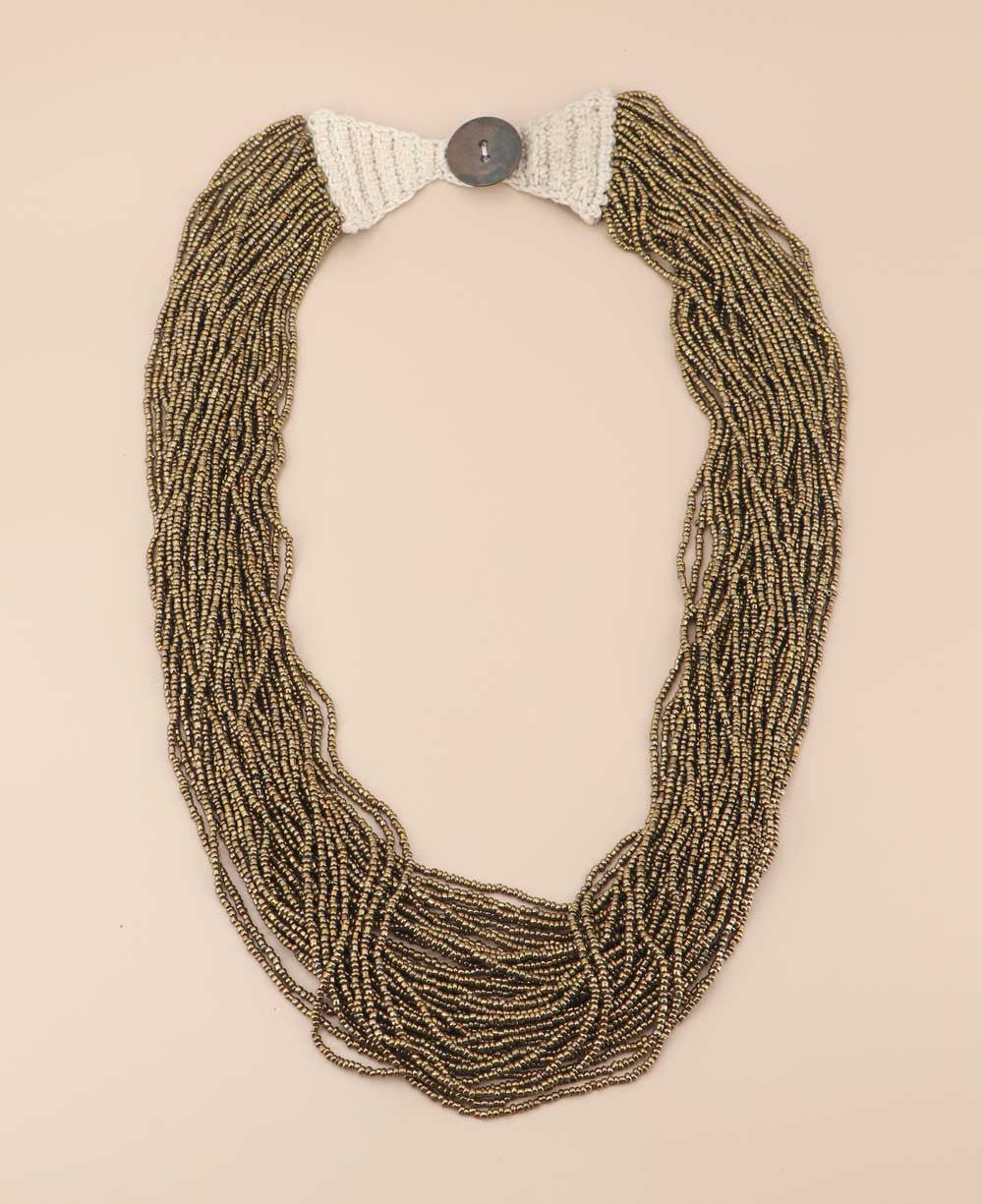 Forty-One Strand Antique Gold Seed Bead Necklace