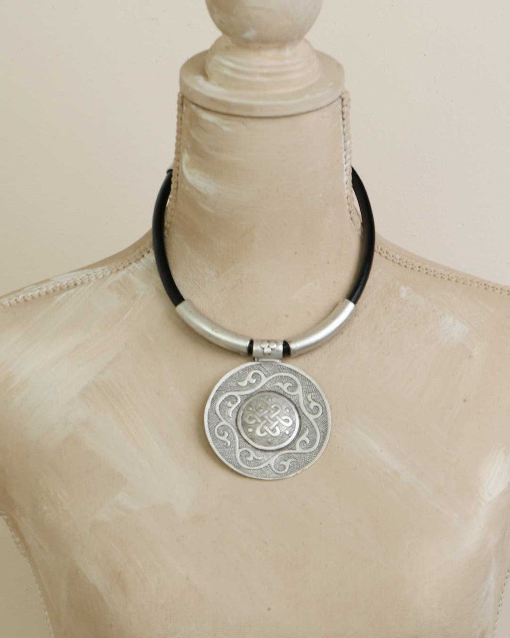 Engraved Knot Medallion on Black Cord