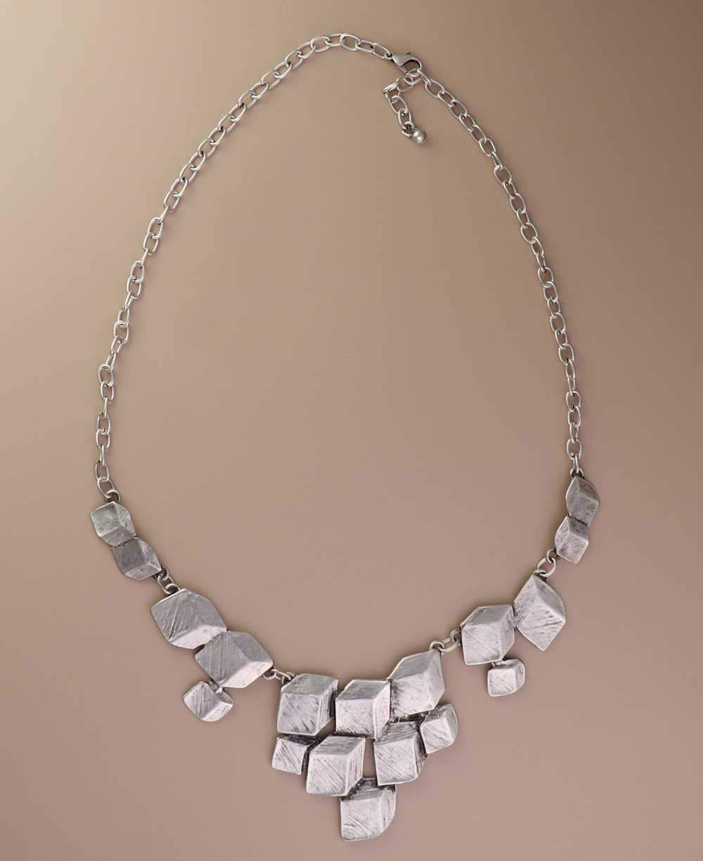 Stacked Cube Silver Bib Necklace