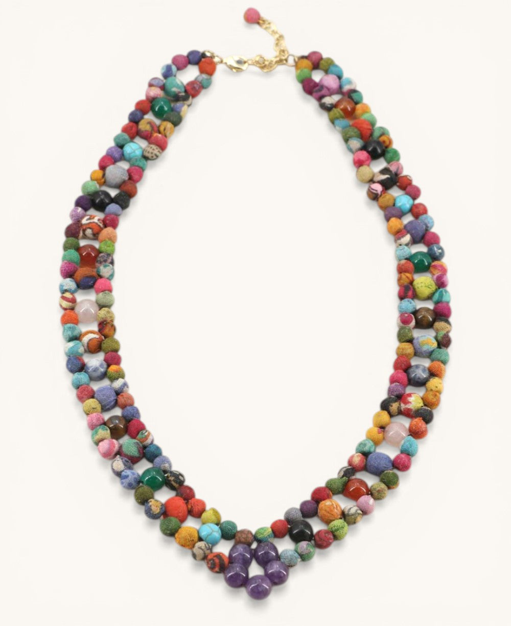 Three-Strand Bead Necklace with Amethyst Anchor