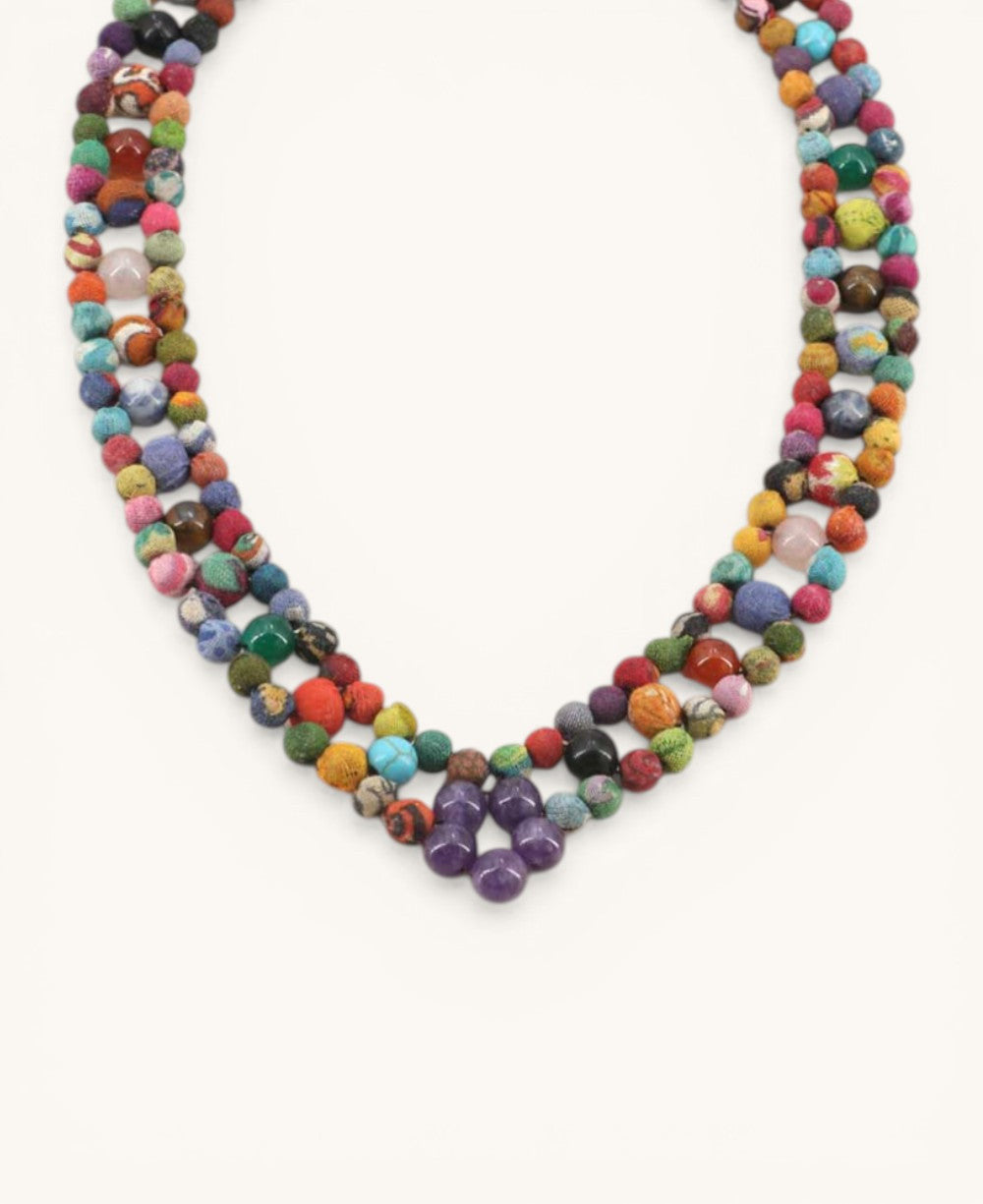Three-Strand Bead Necklace with Amethyst Anchor