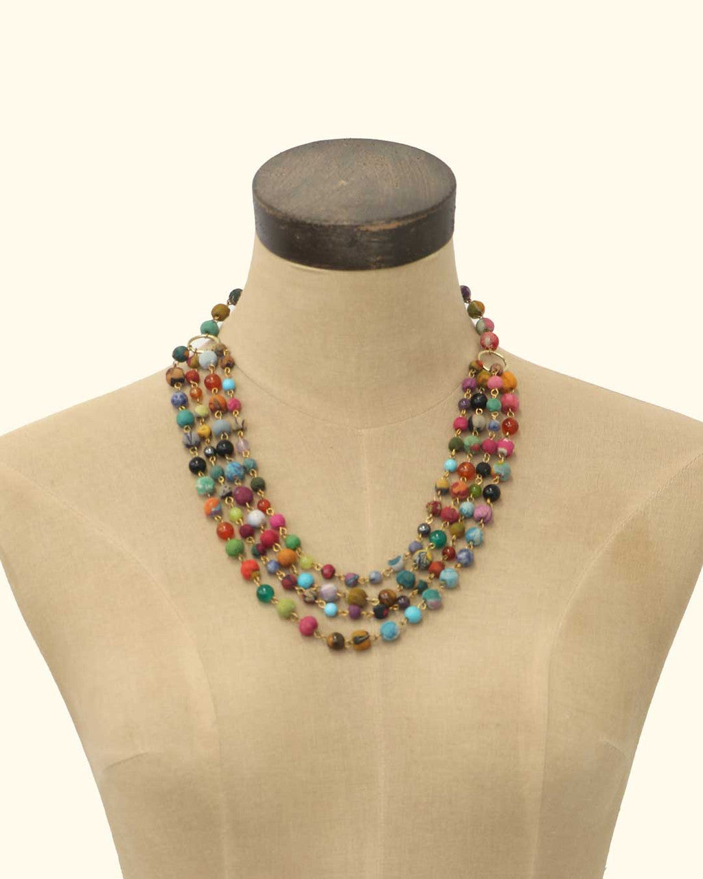 Multicolor Bead Triple-Strand Drape Necklace
