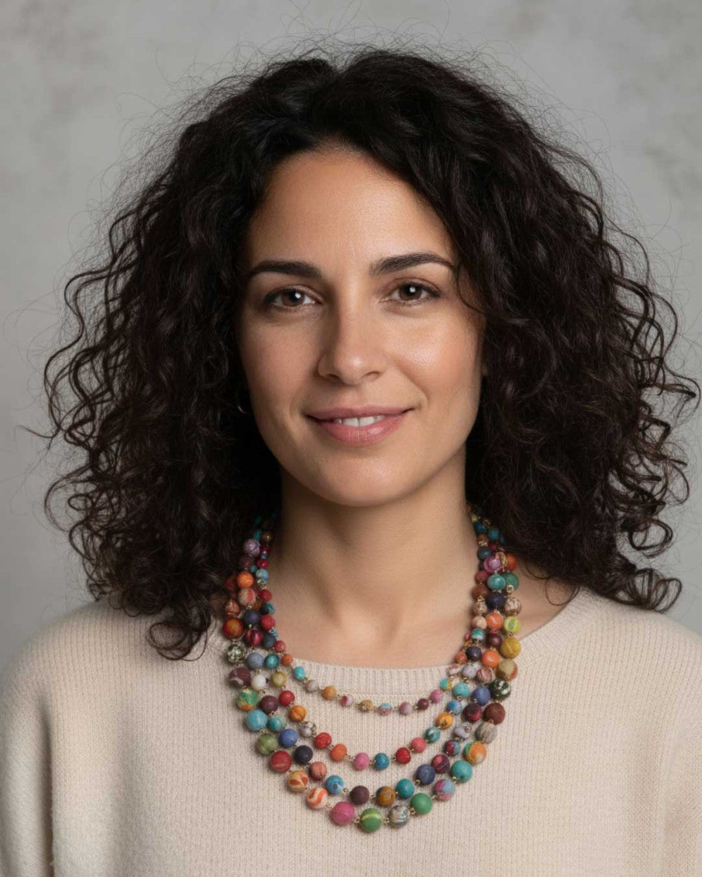 Multicolor Four-Strand Kantha Bead Necklace