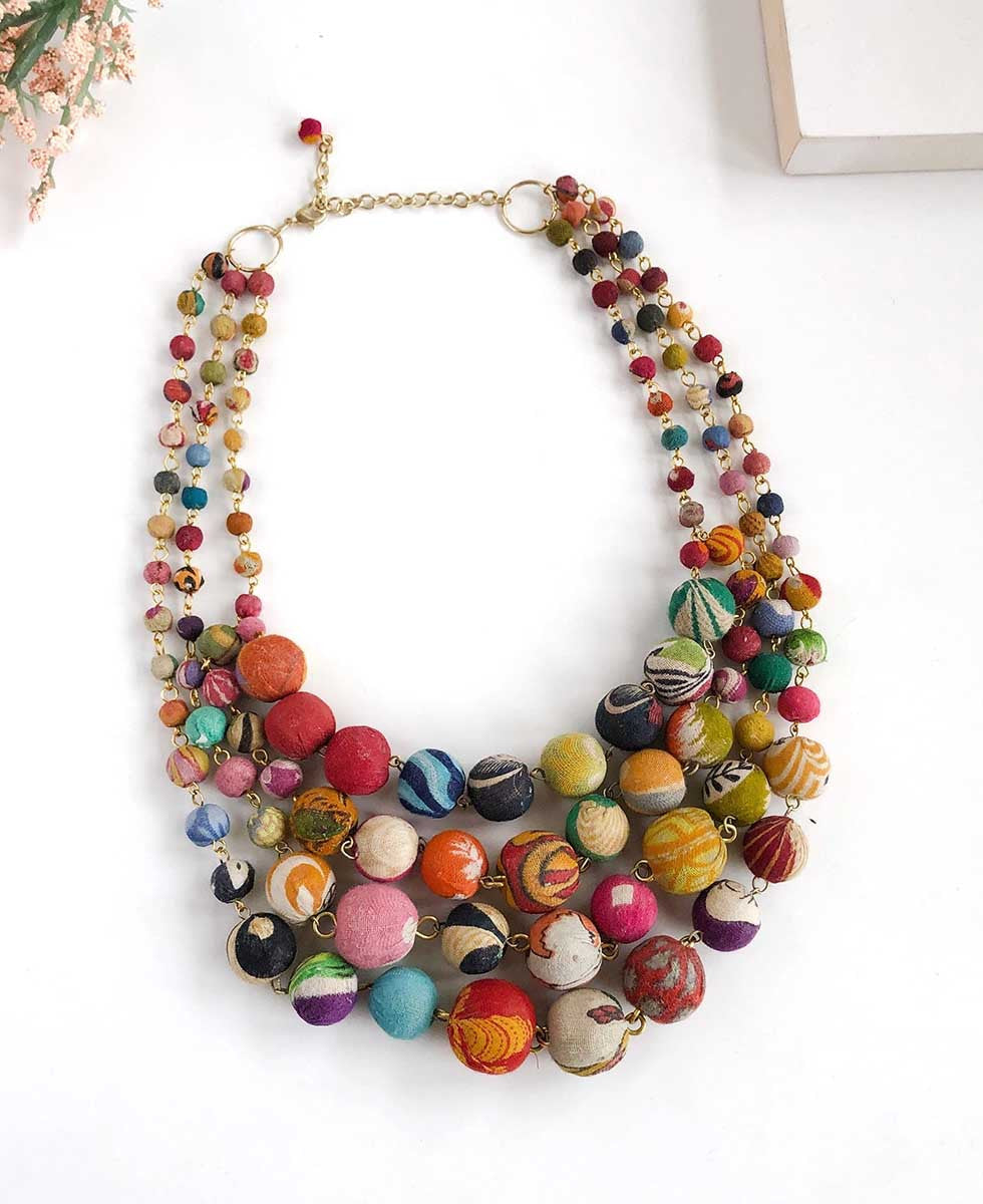 Four-Strand Kantha Bead Bib Necklace