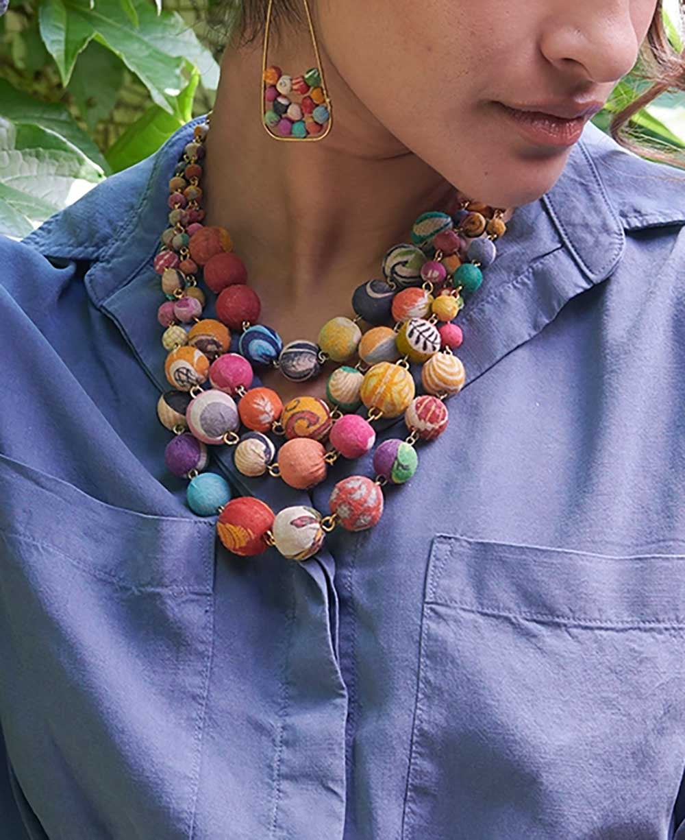 Four-Strand Kantha Bead Bib Necklace