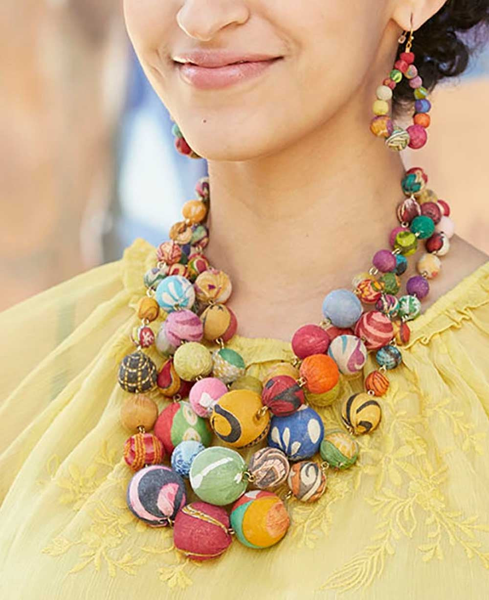 Kantha Bead Four-Strand Collar Necklace