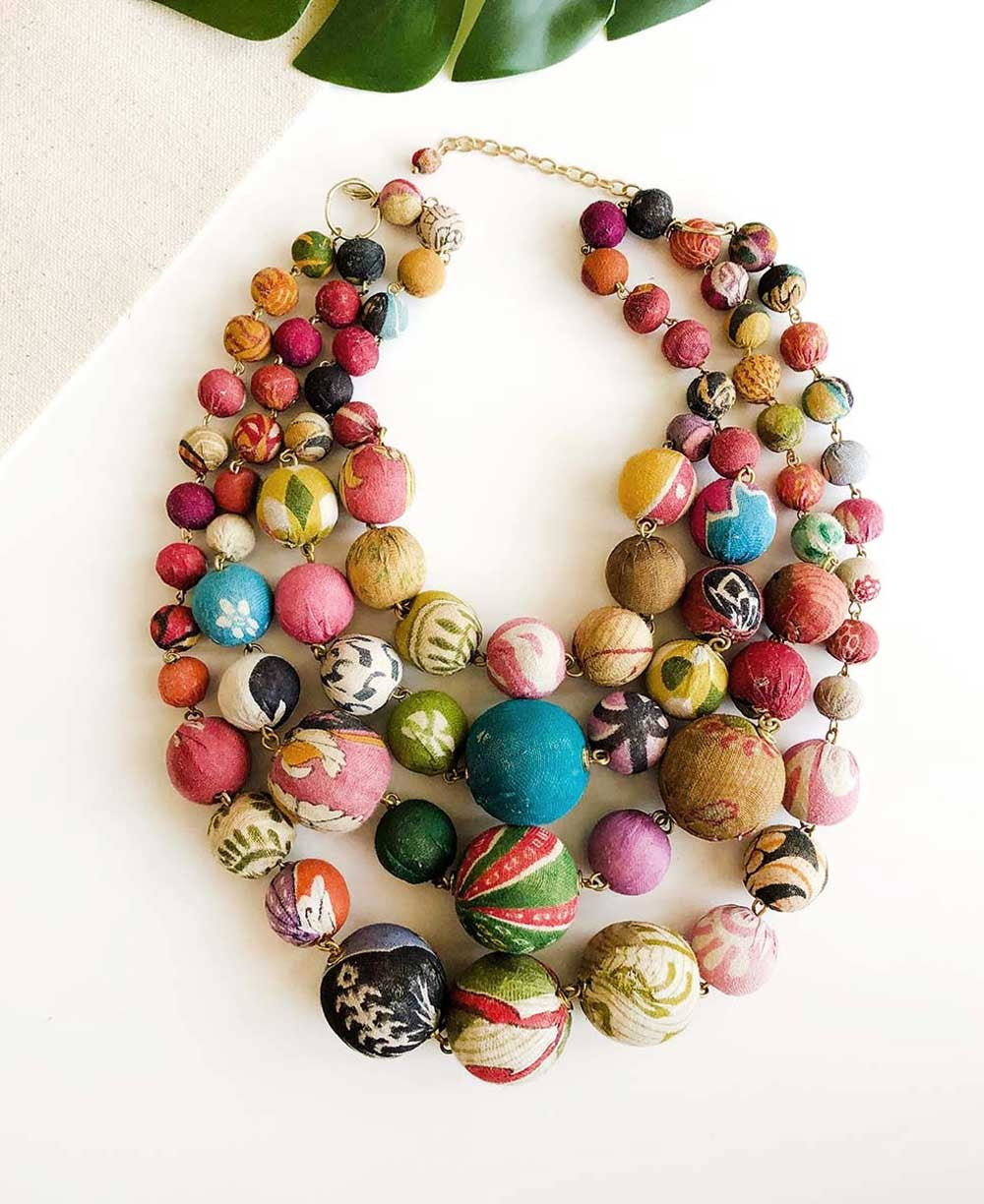 Kantha Bead Four-Strand Collar Necklace
