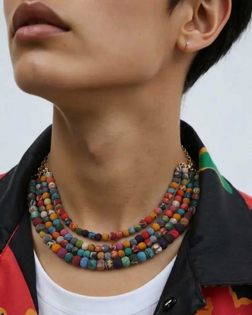 Four-Strand Kantha Fabric Bead Necklace