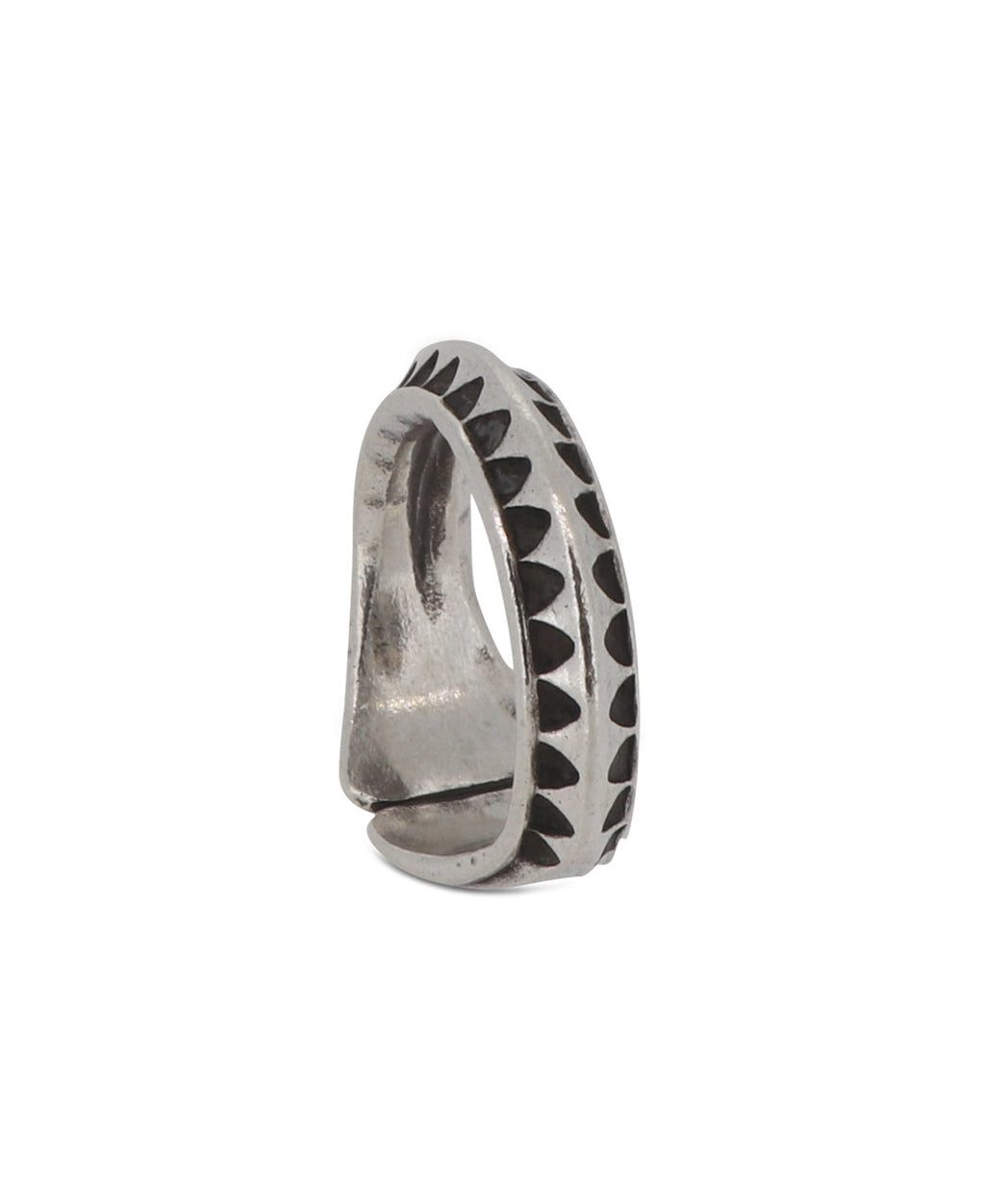 Silver Curved Band Ring with Etched Triangle Border