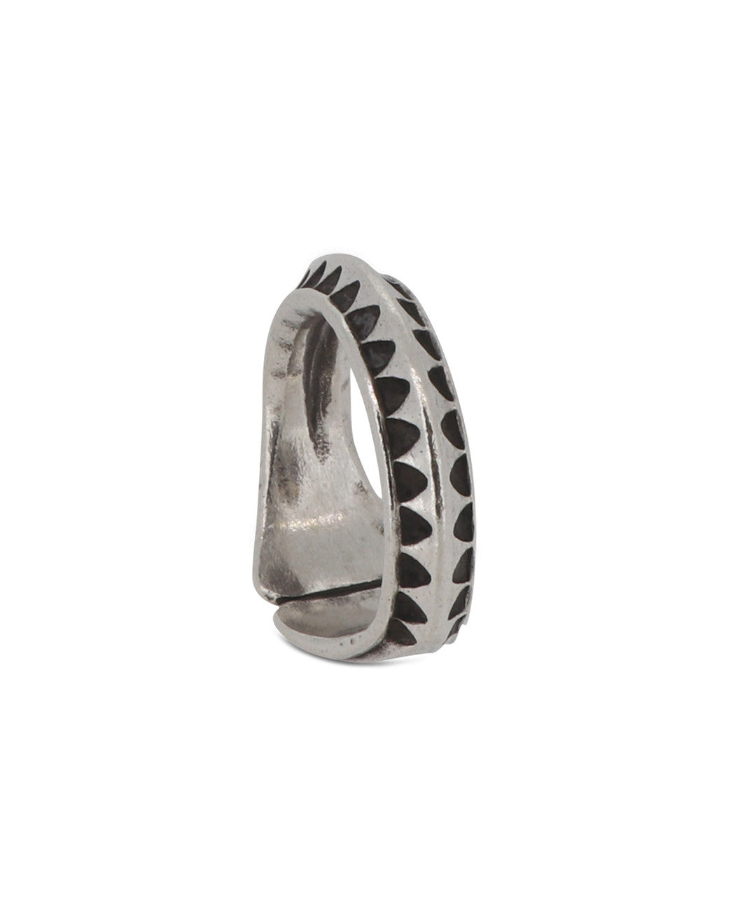 Silver Curved Band Ring with Etched Triangle Border