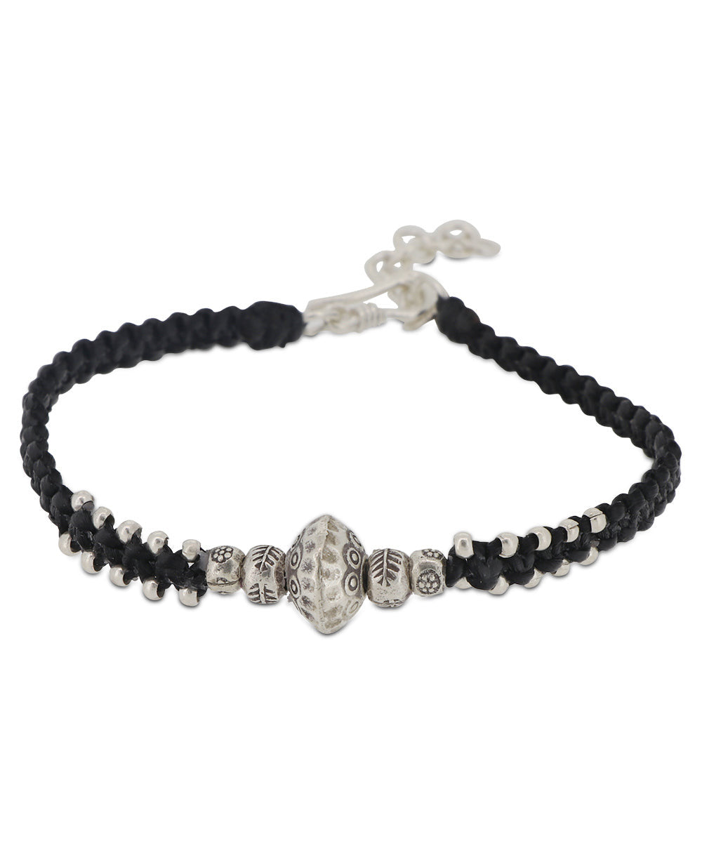Navy and Mustard Braided Silver Bead Bracelet