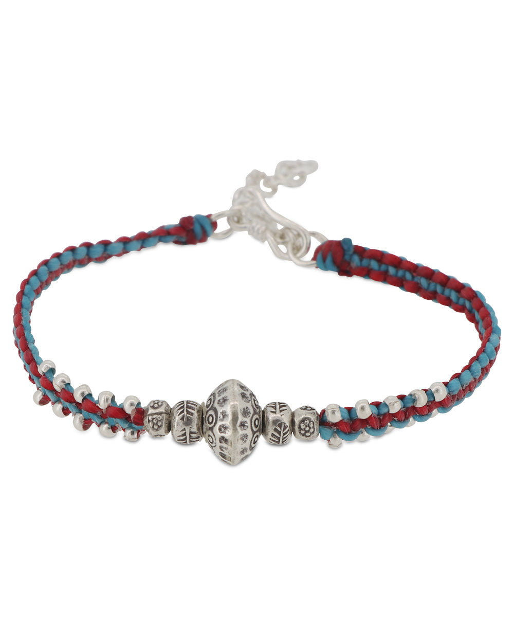 Navy and Mustard Braided Silver Bead Bracelet
