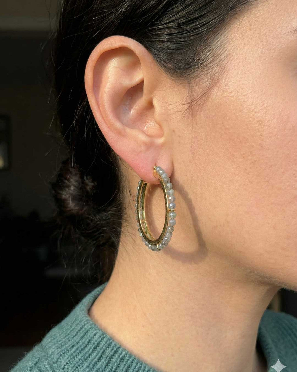 Labradorite Beaded Gold Hoop Earrings