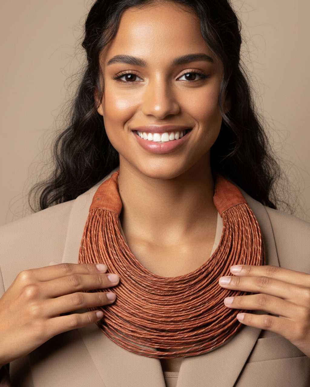 Terracotta Multistrand Cord Collar Necklace