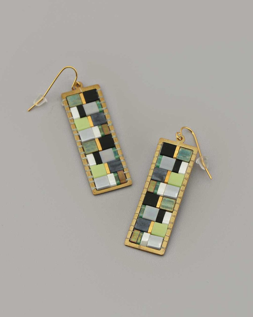 Mosaic Tila Bead Drop Earrings, Gold-Plated Brass Frame