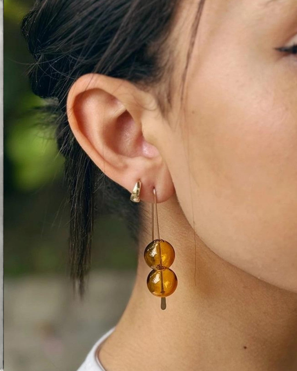Double Bubble Glass Drop Earrings, Honey Yellow