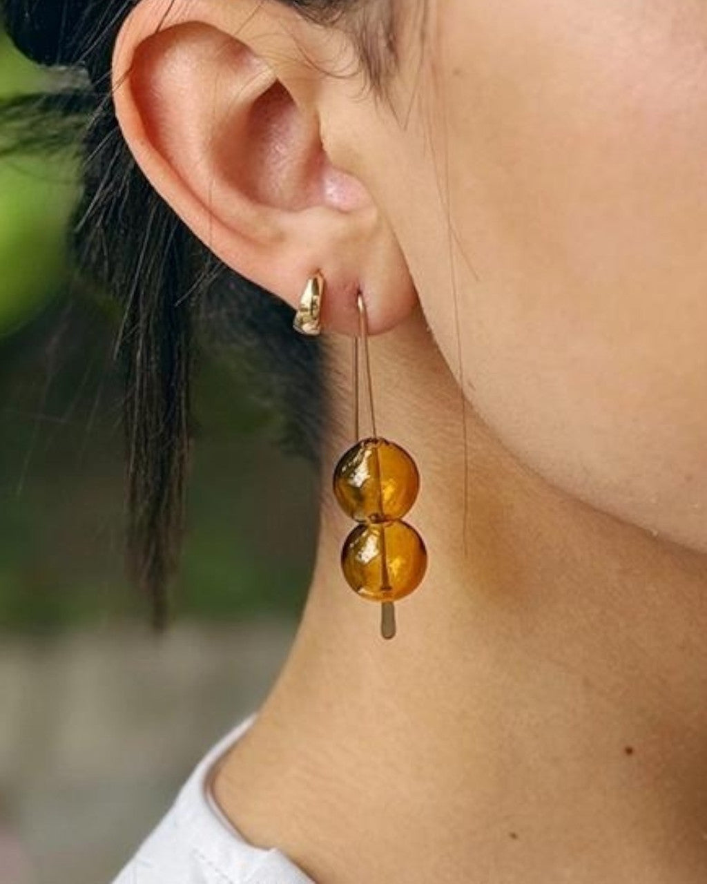 Double Bubble Glass Drop Earrings, Honey Yellow