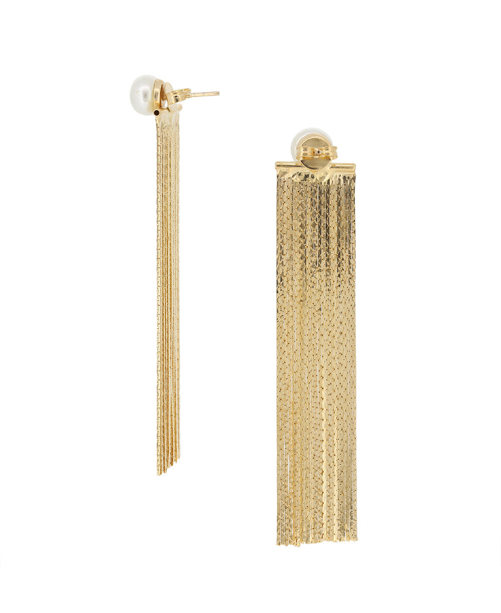 Gold Chain Fringe Earrings with Detachable Pearl Stud