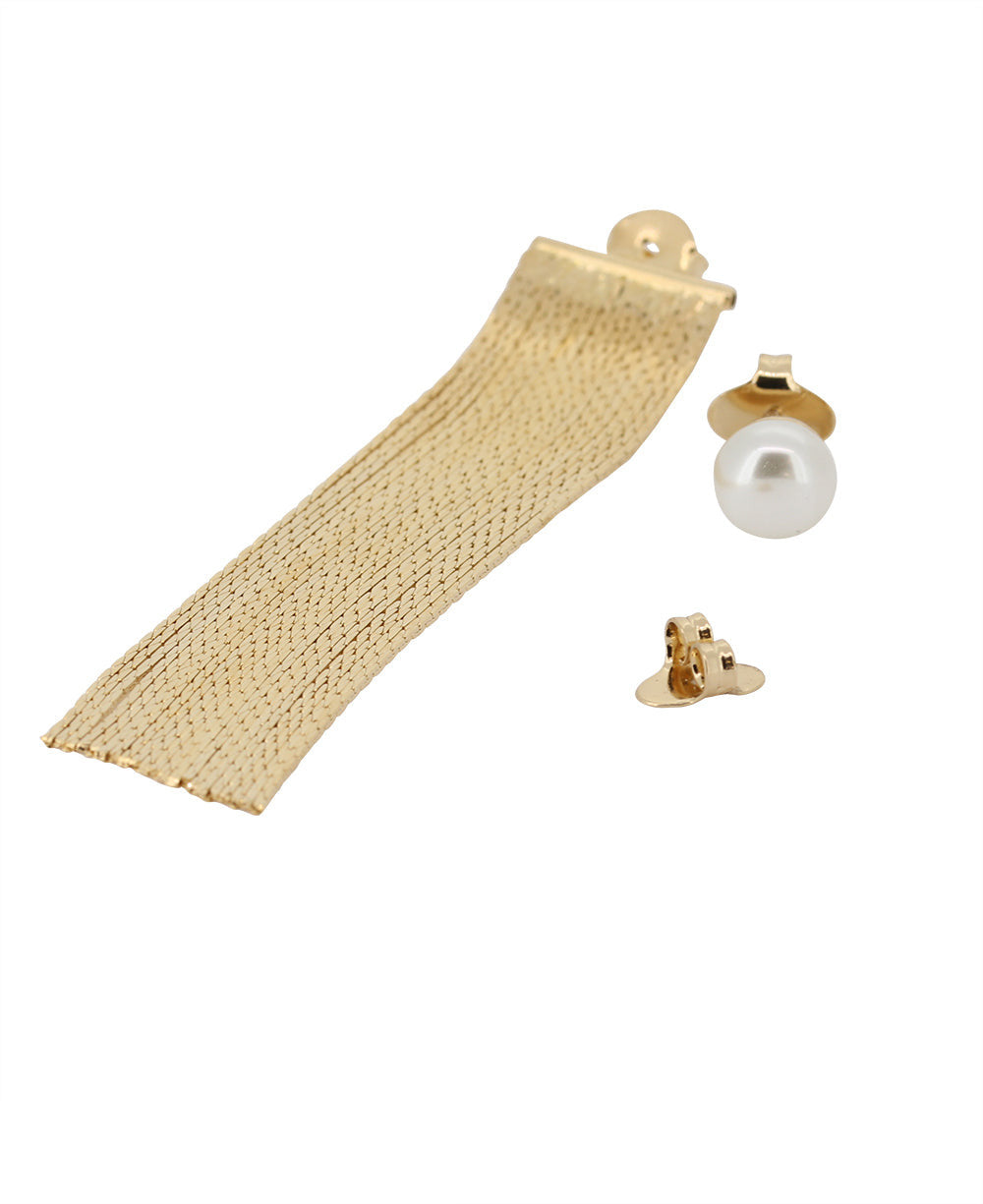 Gold Chain Fringe Earrings with Detachable Pearl Stud