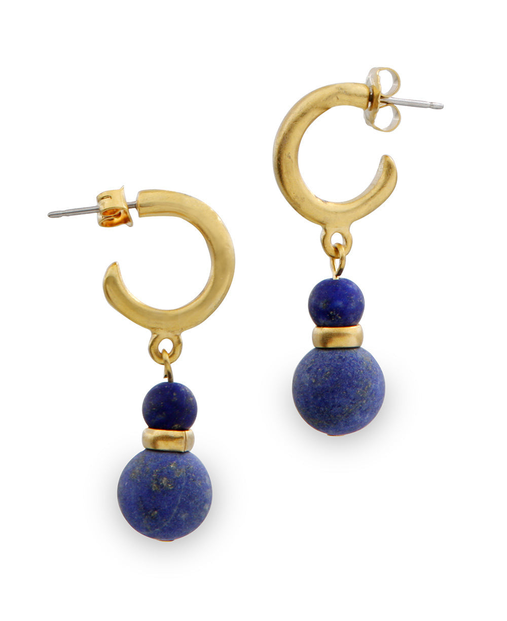 Lapis Two-Bead Drop Hoops