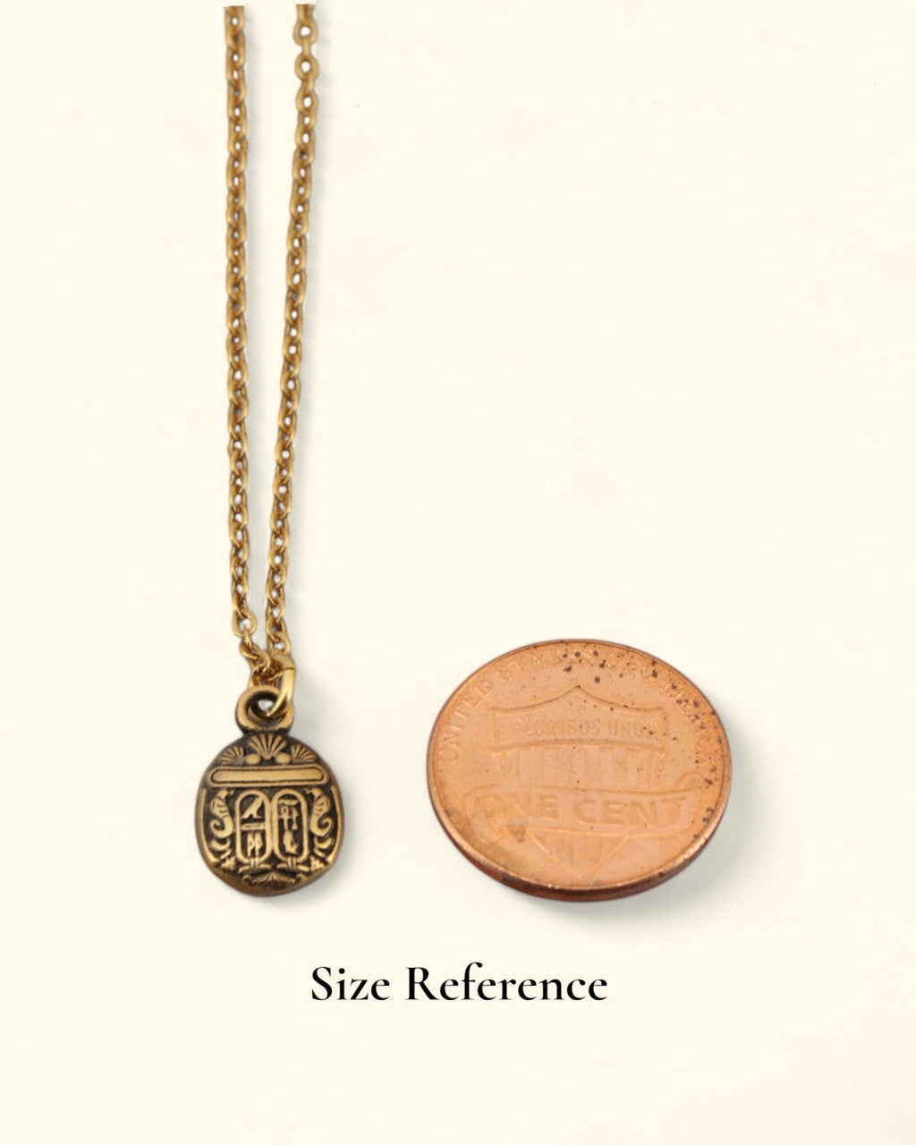 Etched Scarab Pendant on Fine Cable Chain