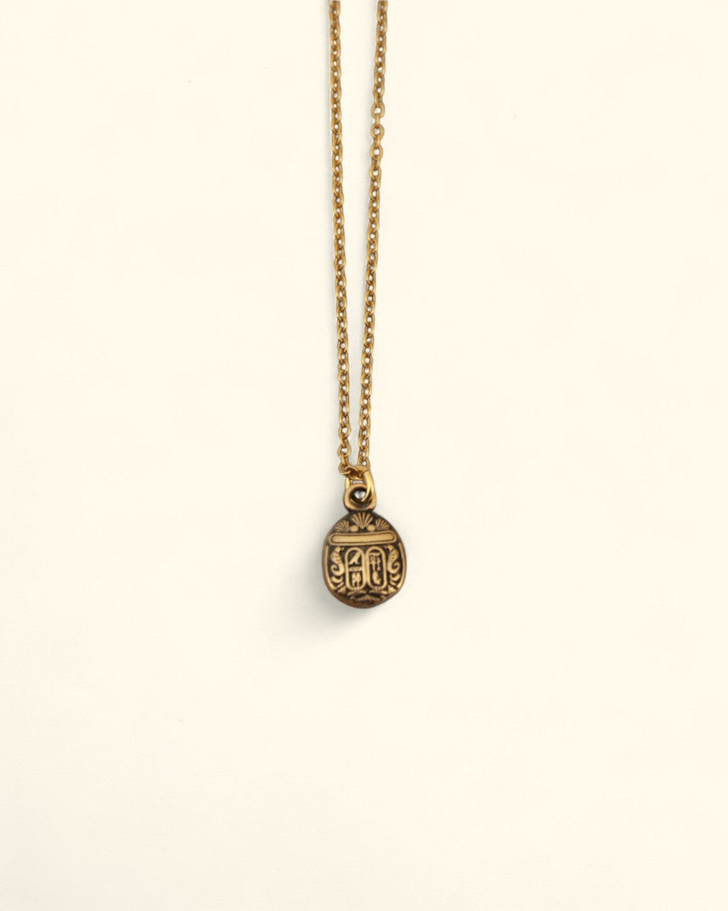 Etched Scarab Pendant on Fine Cable Chain