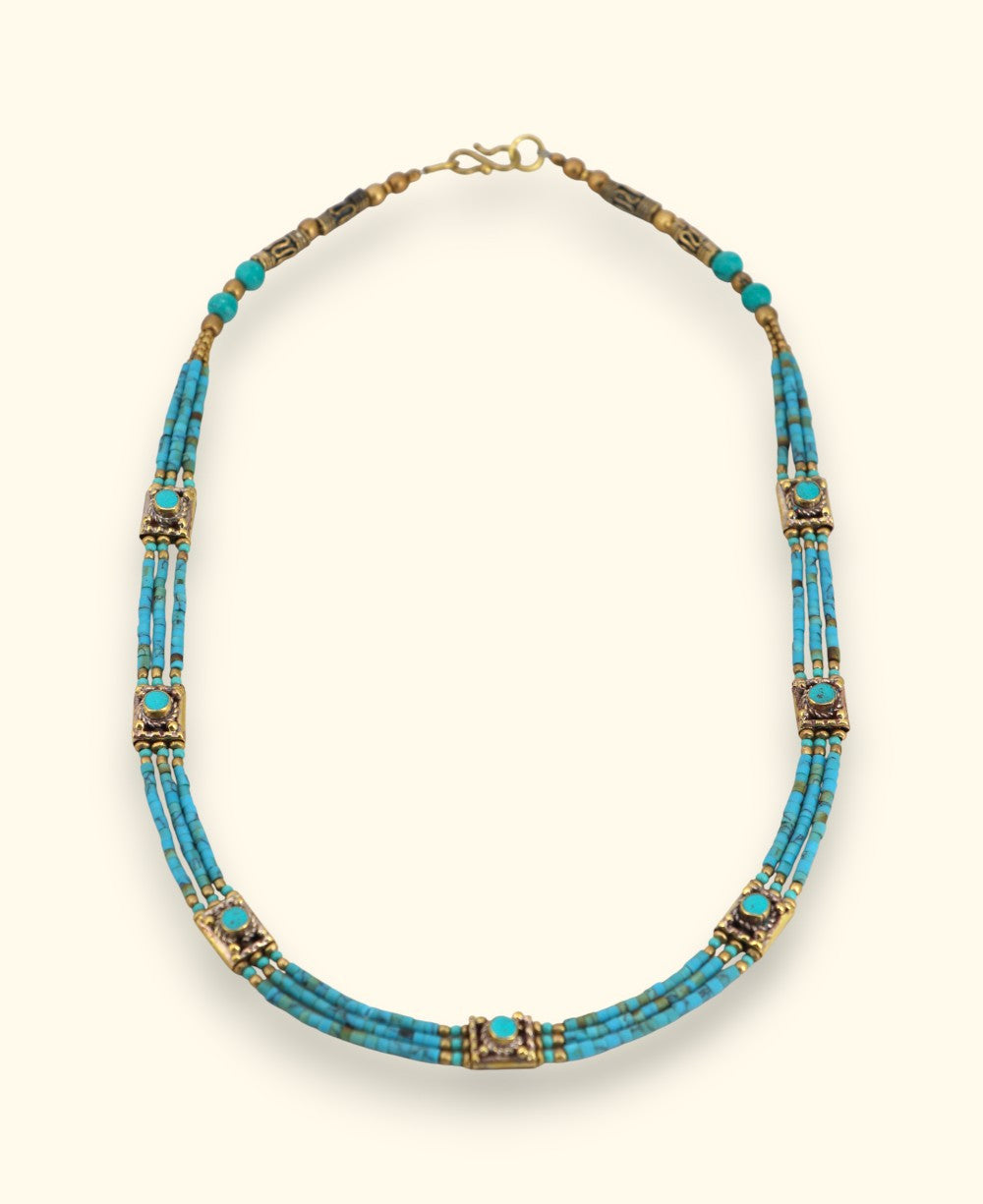 Crimson Heishi Collar with Inlaid Brass Stations