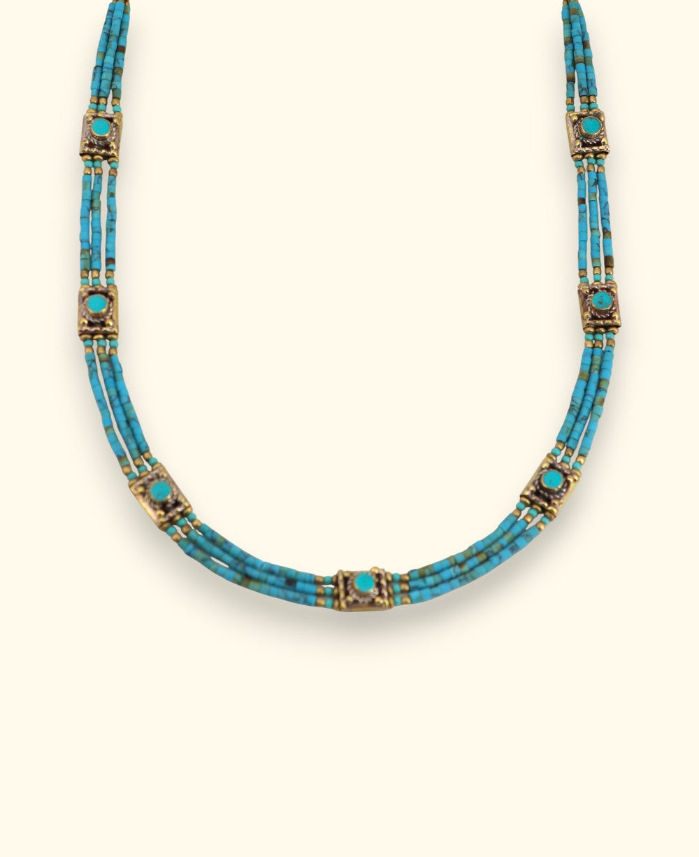 Crimson Heishi Collar with Inlaid Brass Stations