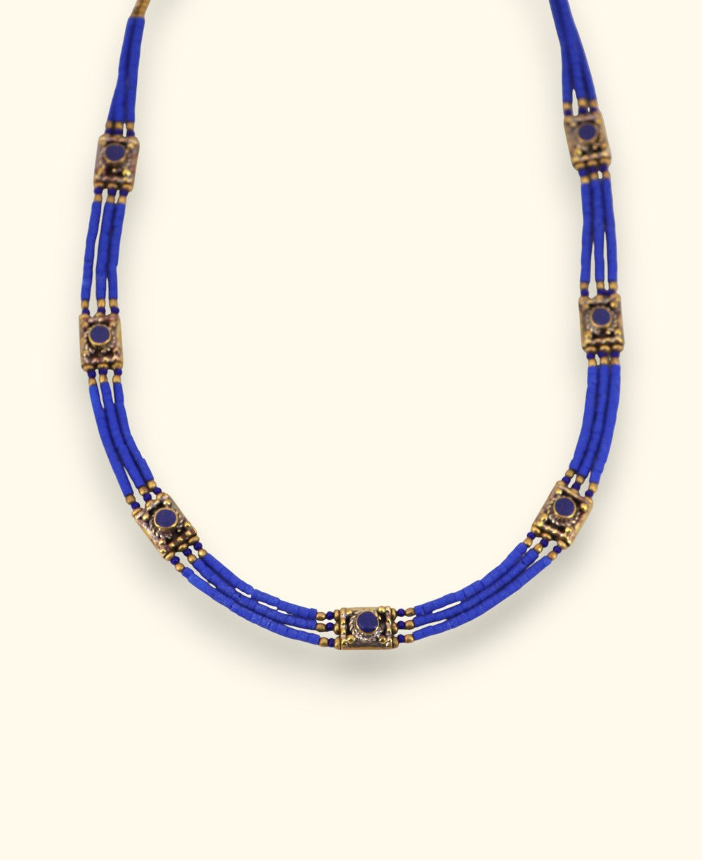 Crimson Heishi Collar with Inlaid Brass Stations