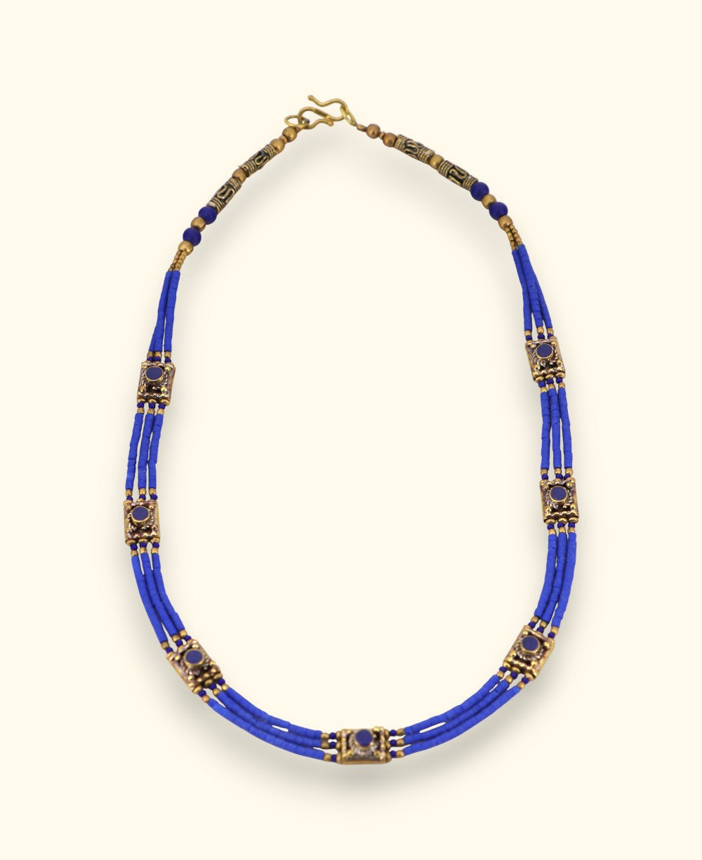 Crimson Heishi Collar with Inlaid Brass Stations