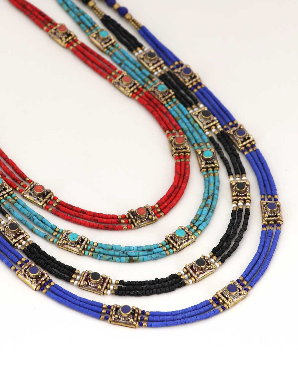 Crimson Heishi Collar with Inlaid Brass Stations