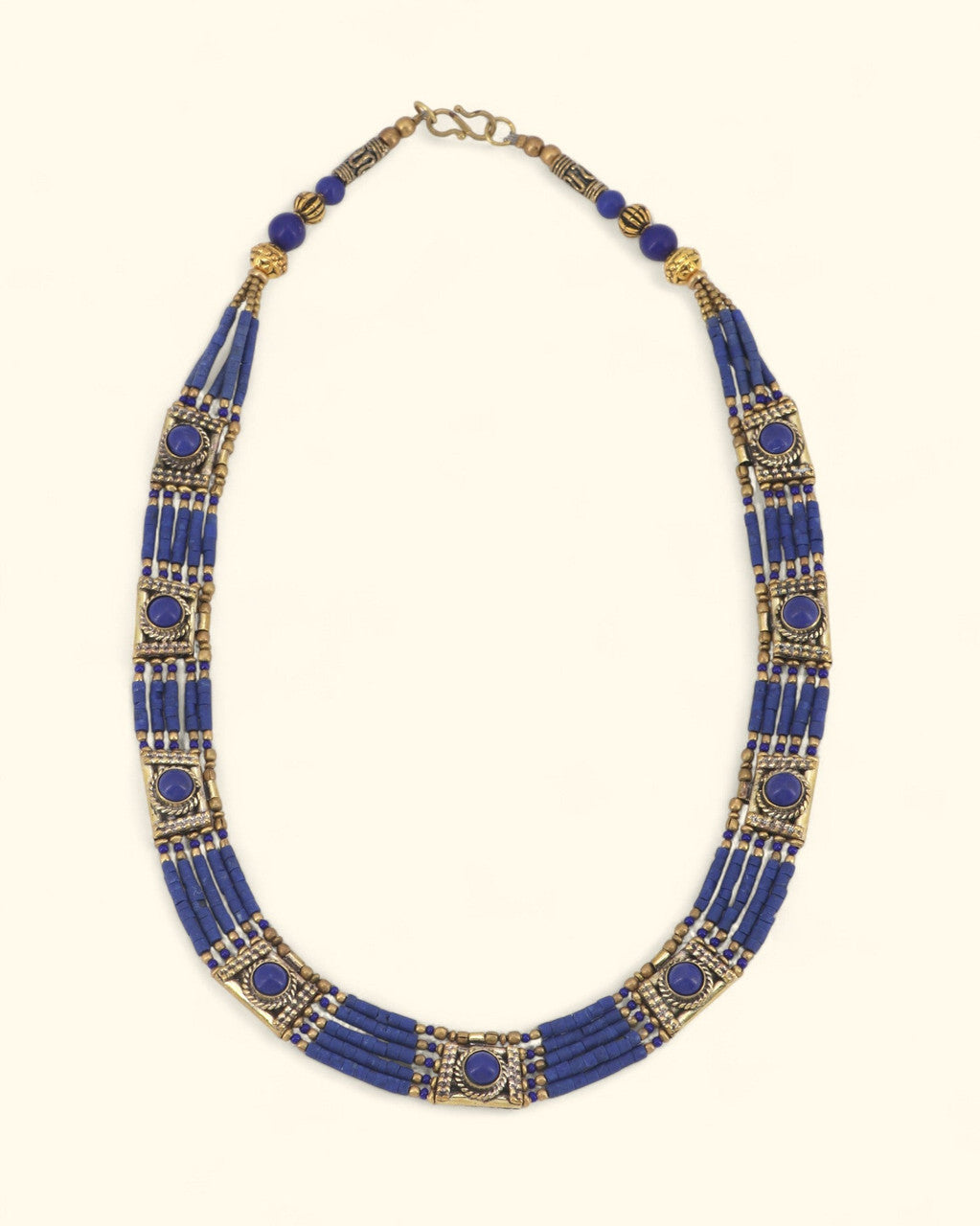 Cobalt Heishi Collar with Brass Station Panels