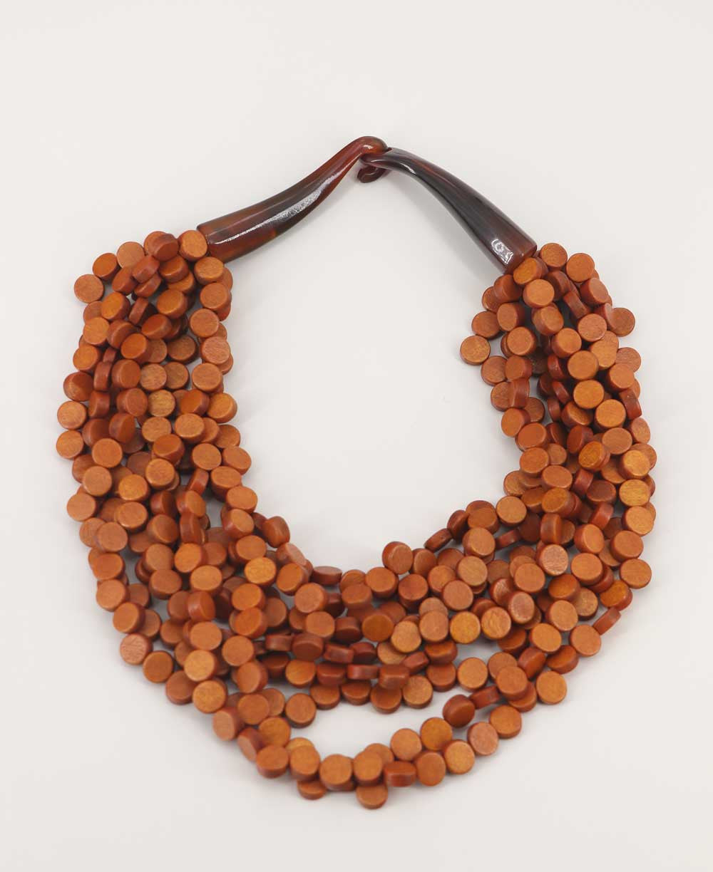 Honey Wood Disc Multi-Strand Necklace