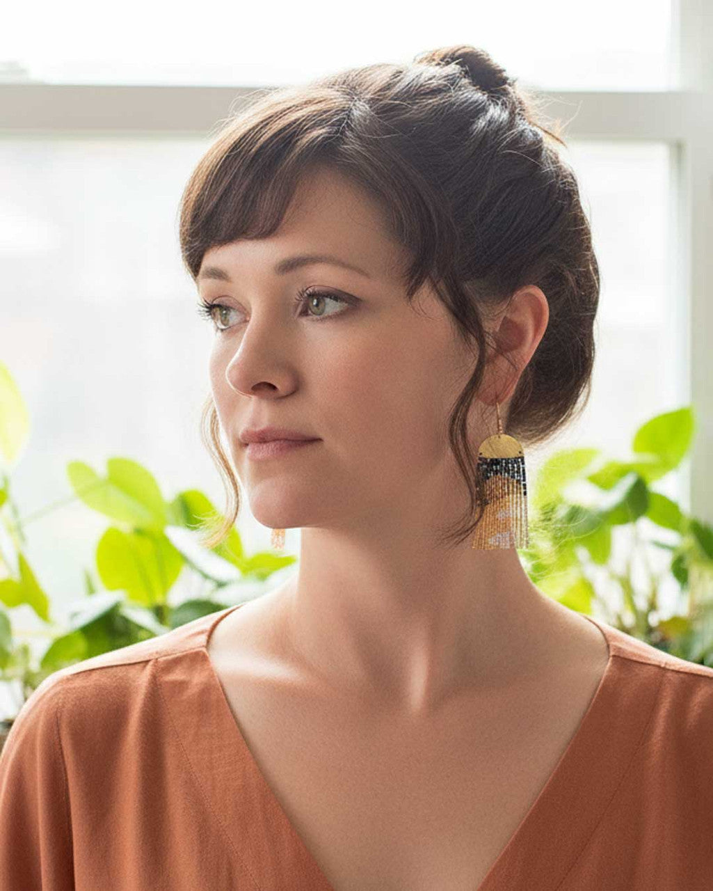 Half-Moon Fringe Earrings in Indigo, Copper and Sand