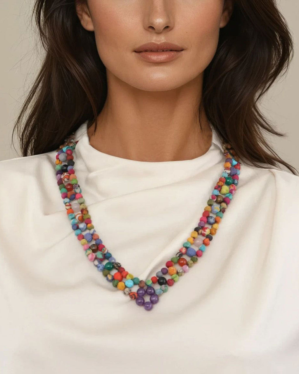 Three-Strand Bead Necklace with Amethyst Anchor
