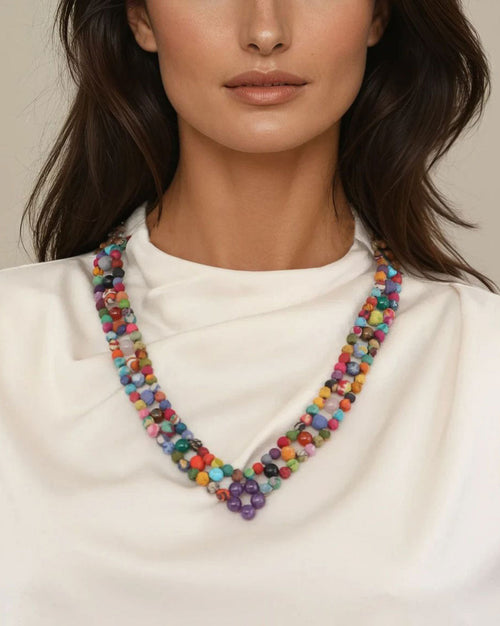 Three-Strand Bead Necklace with Amethyst Anchor