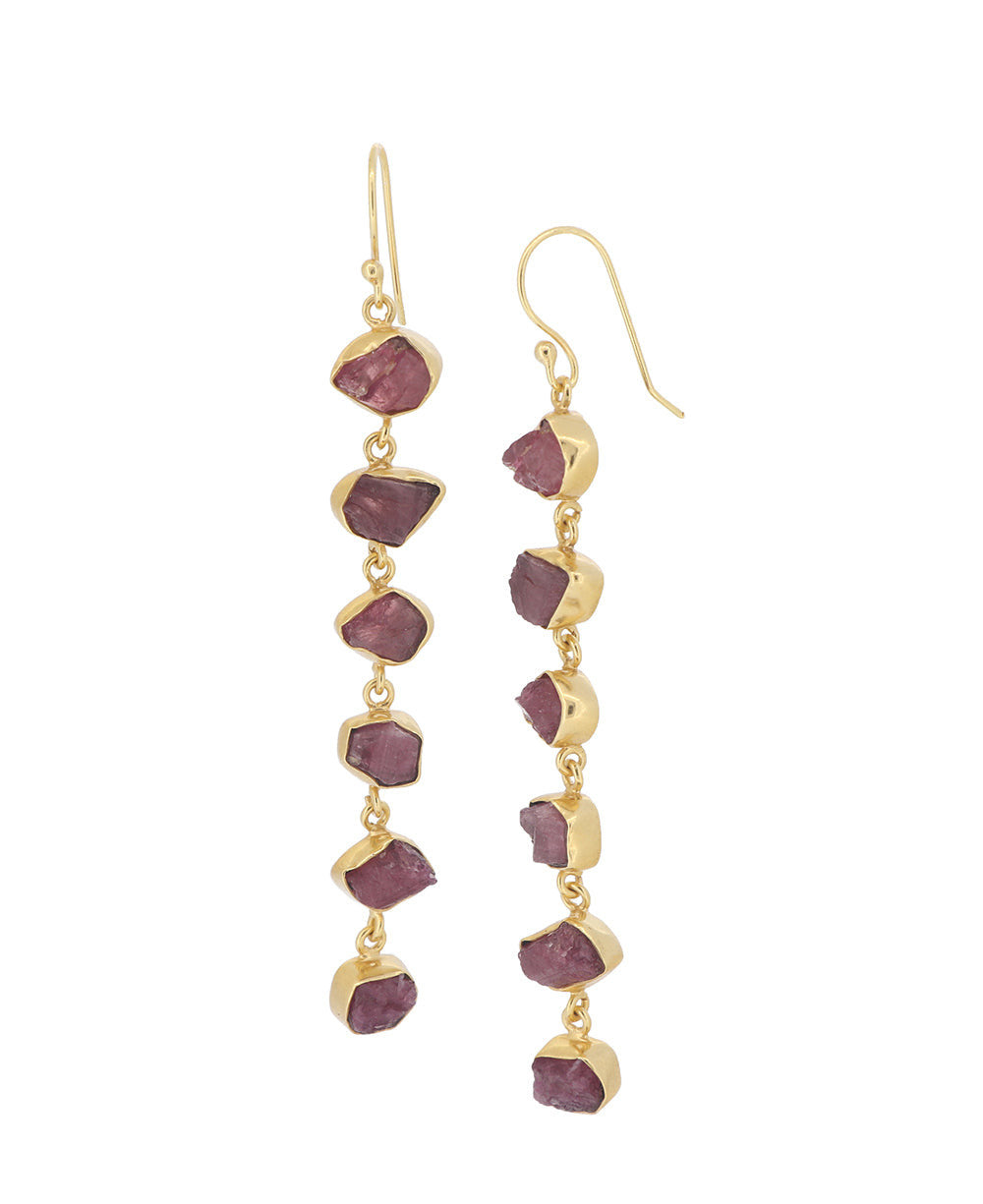 Raw Tourmaline Six-Stone Drop Earrings
