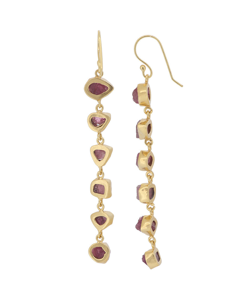Raw Tourmaline Six-Stone Drop Earrings