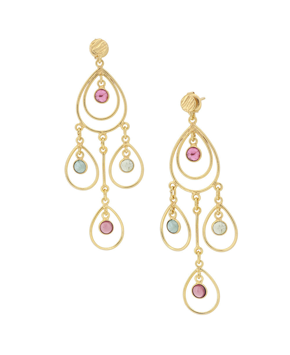 Nested Teardrop Chandelier Earrings with Tourmaline
