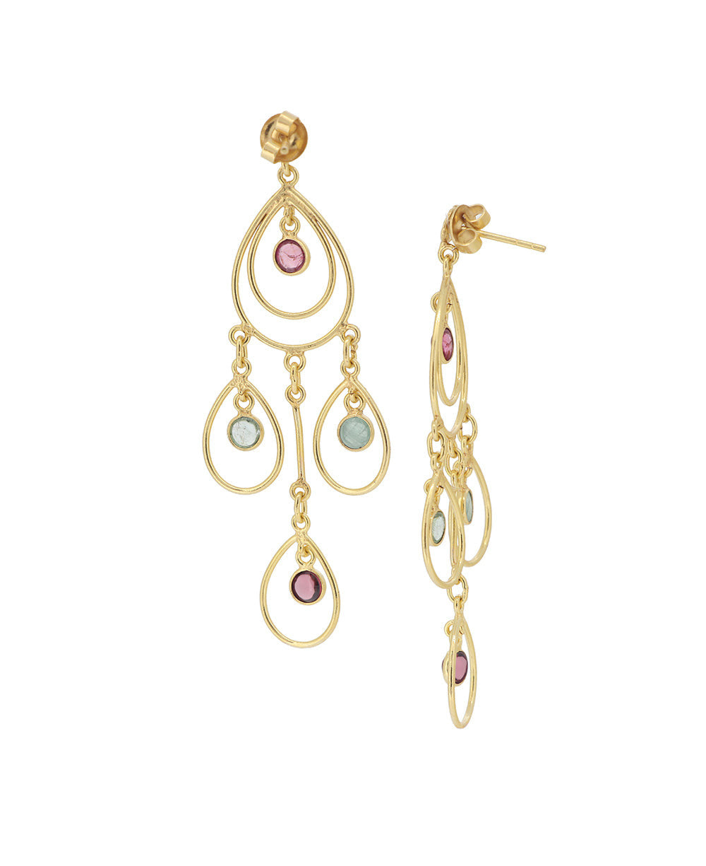 Nested Teardrop Chandelier Earrings with Tourmaline