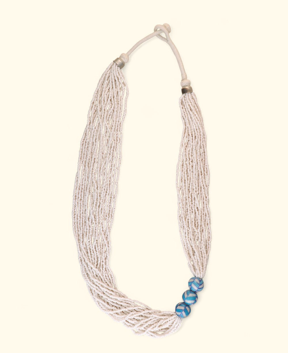 Blue-Painted Ceramic Trio Multi-Strand Bead Necklace
